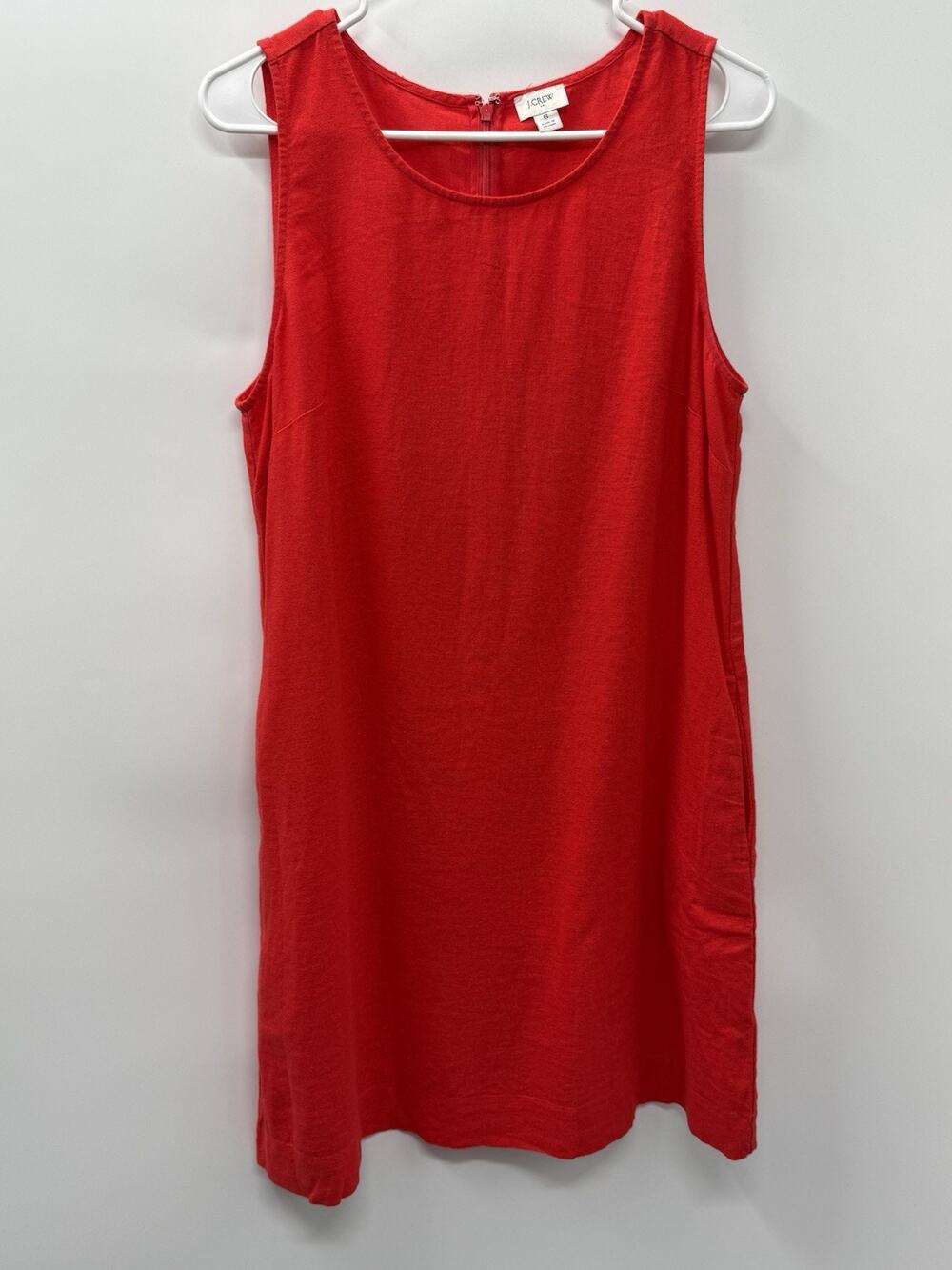 J.Crew Linen Blend Shift Dress Red Sleeveless Back Zip Size 6 Women’s Pockets